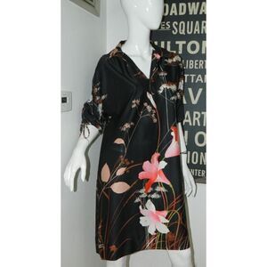 Jinny Jin Dress Black Vintage Flowers Mumu Tie Arms Size Medium